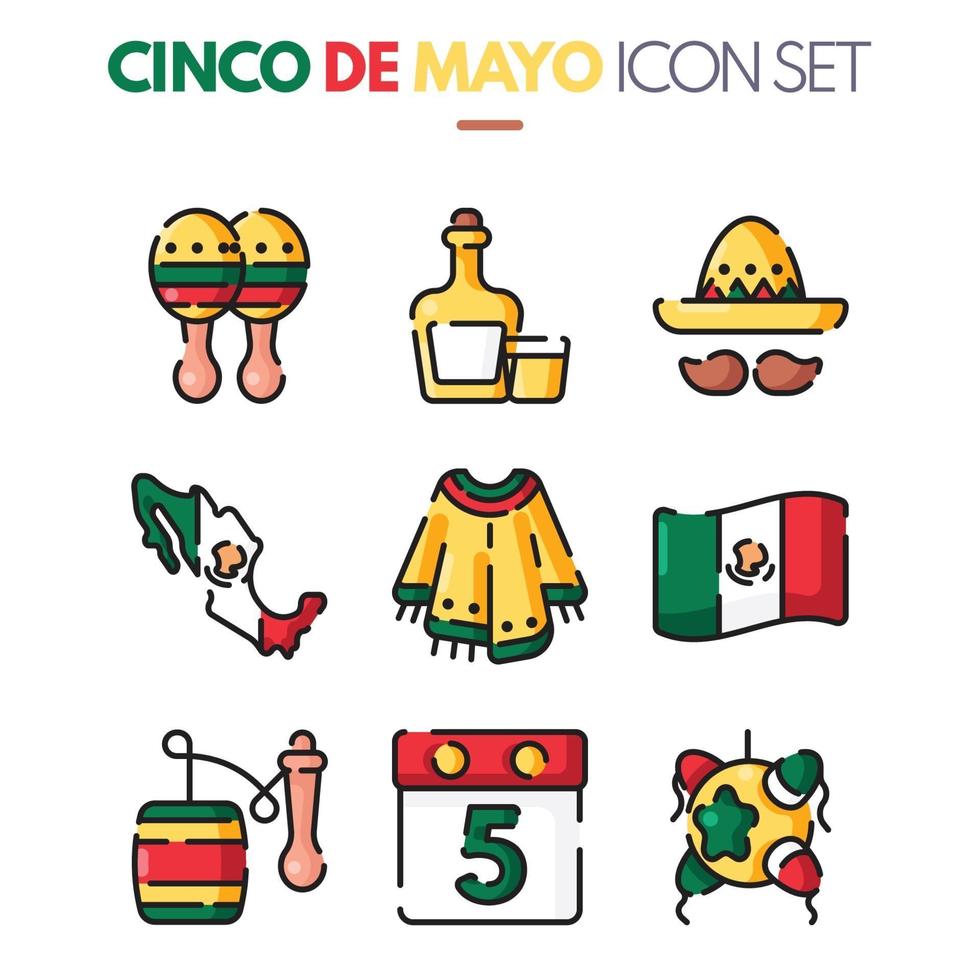 colección de iconos del cinco de mayo vector