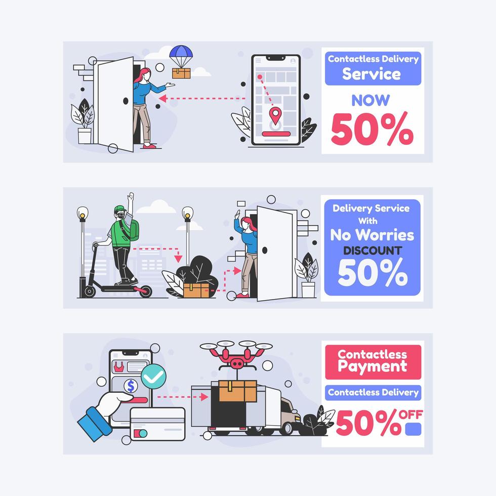 Set of Untact Delivery Service Promotion vector