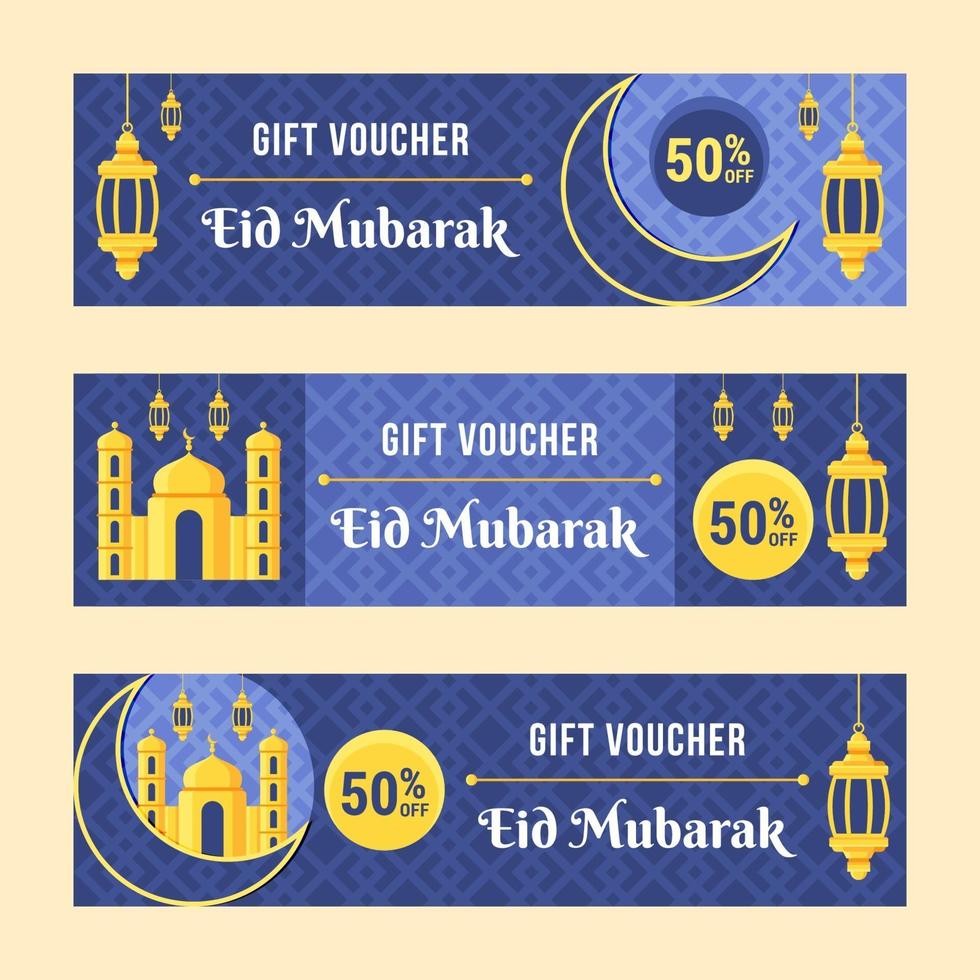 Blue Eid Mubarak Gift Voucher Collection vector