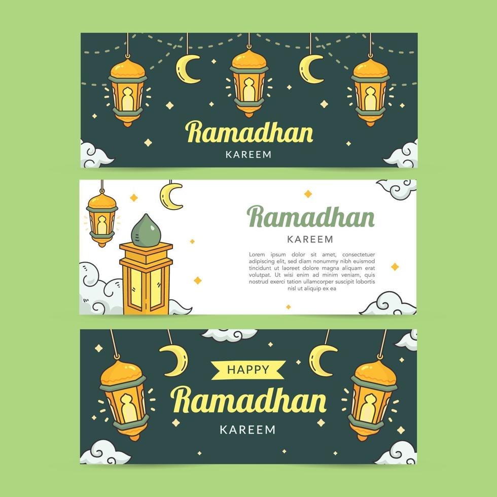 conjunto de banner de ramadán dibujado a mano vector