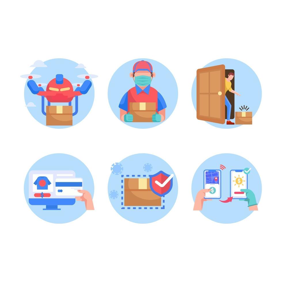 conjunto de iconos de servicio de entrega sin contacto vector