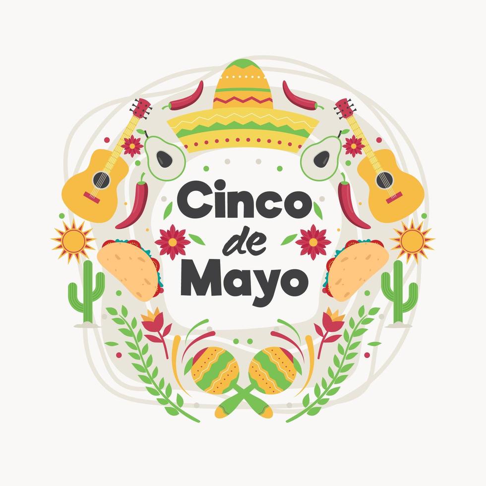 Cinco De Mayo with Colorful Icons vector