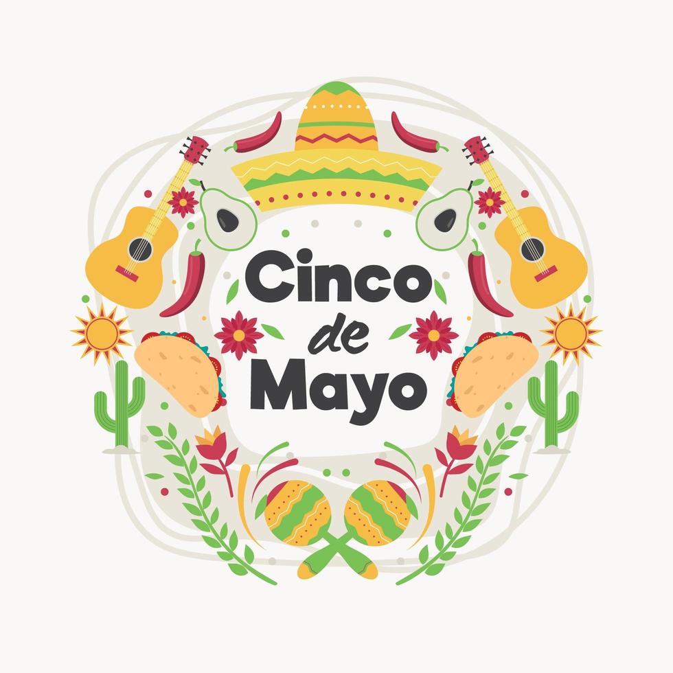 cinco de mayo con iconos de colores vector