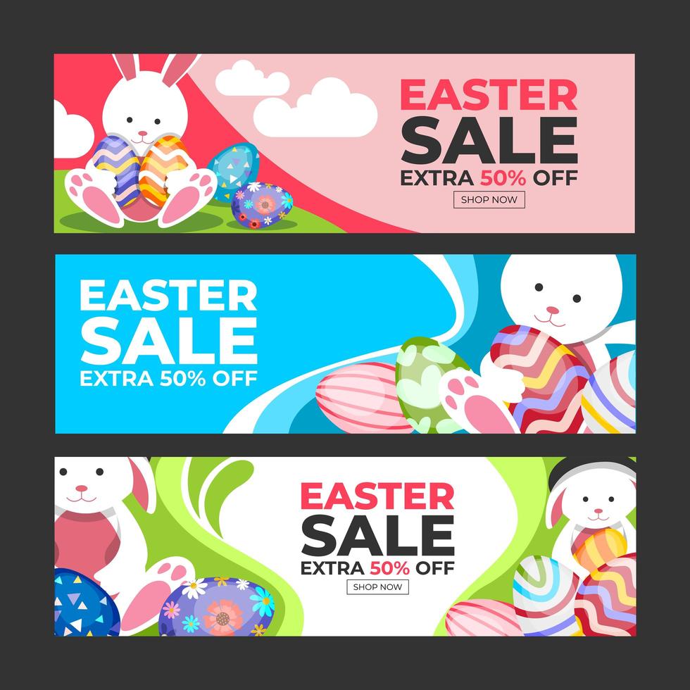 Colorful Happy Easter Sale Banner Set vector