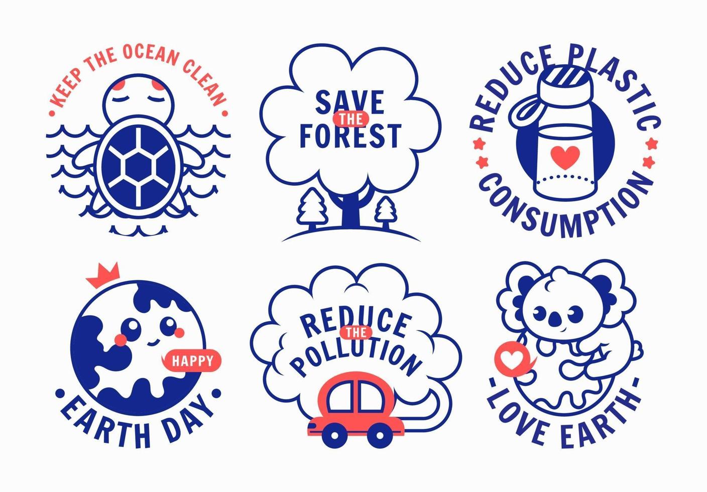 Earth Day Sticker Pack in Retro Style vector