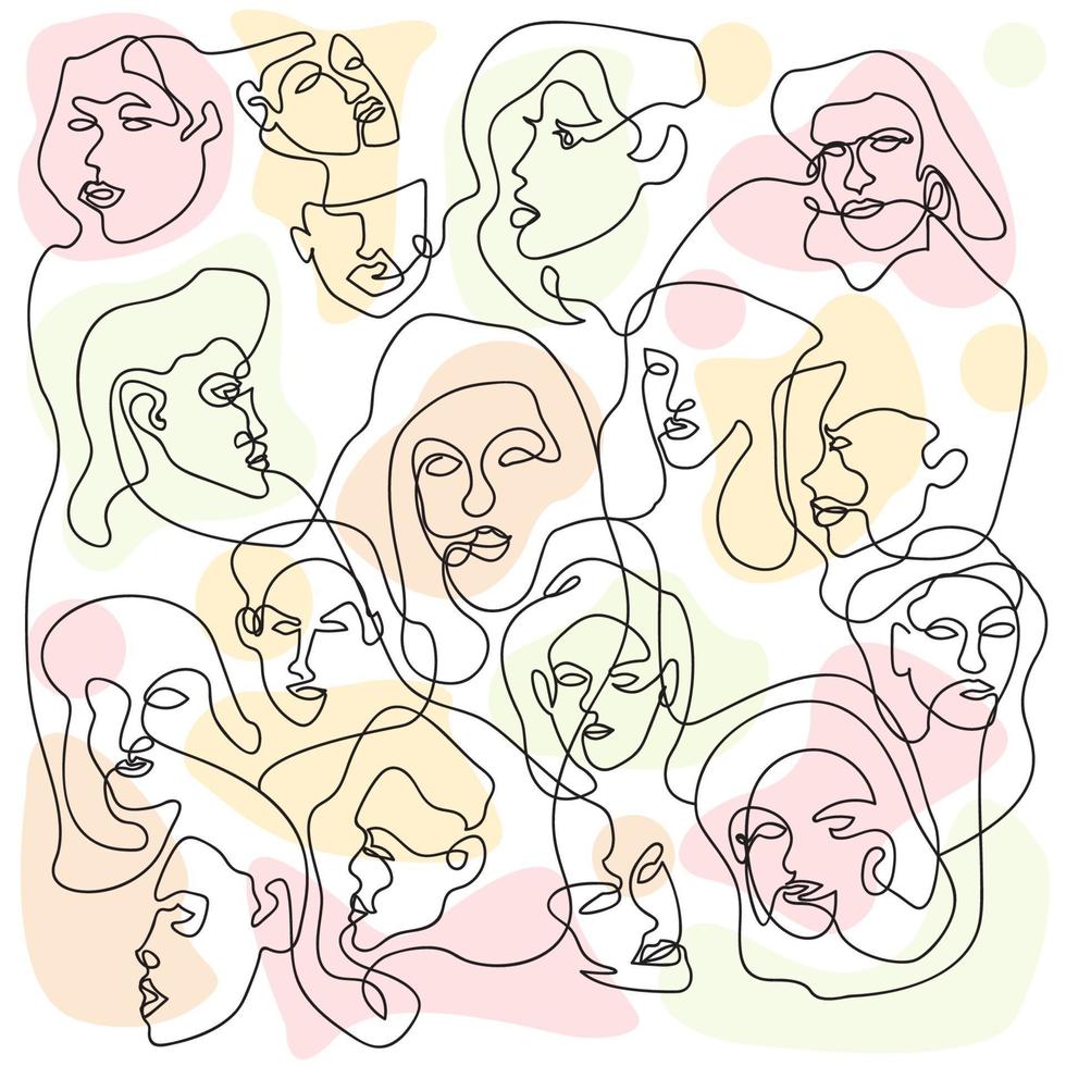 One Line Background with Various Faces vector