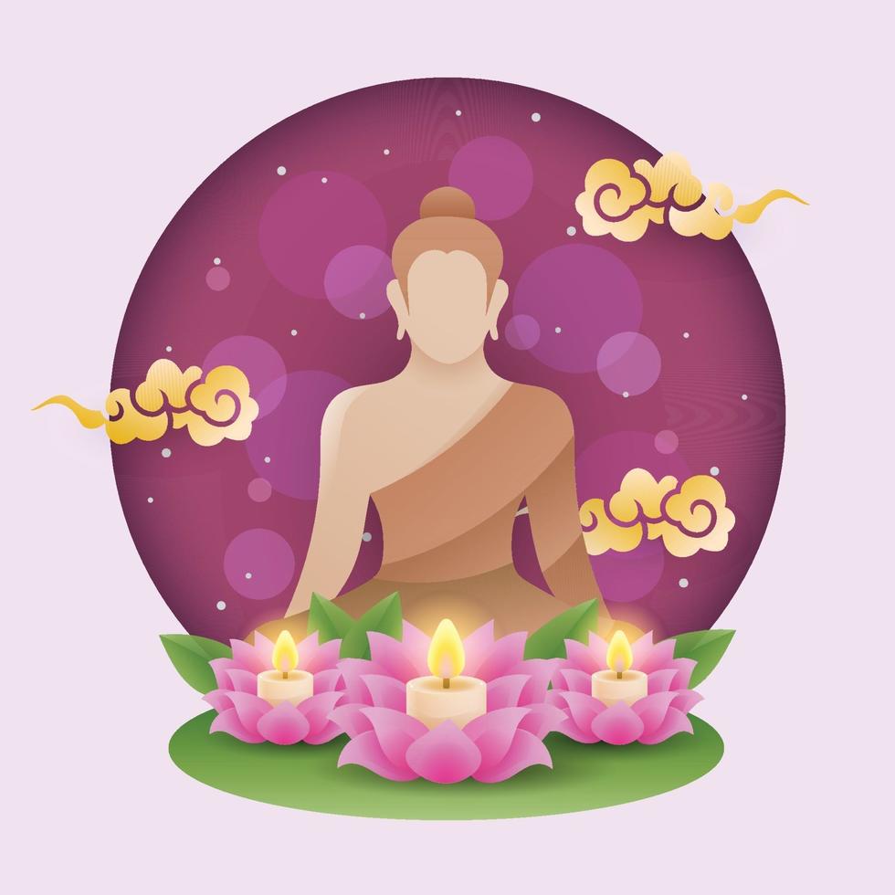 fondo vesak con estatua de buda y loto vector