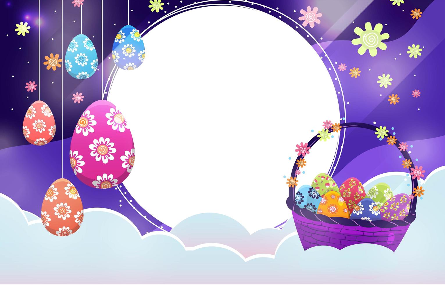 Cloudy Night Sky with Easter Eggs Decoration vector