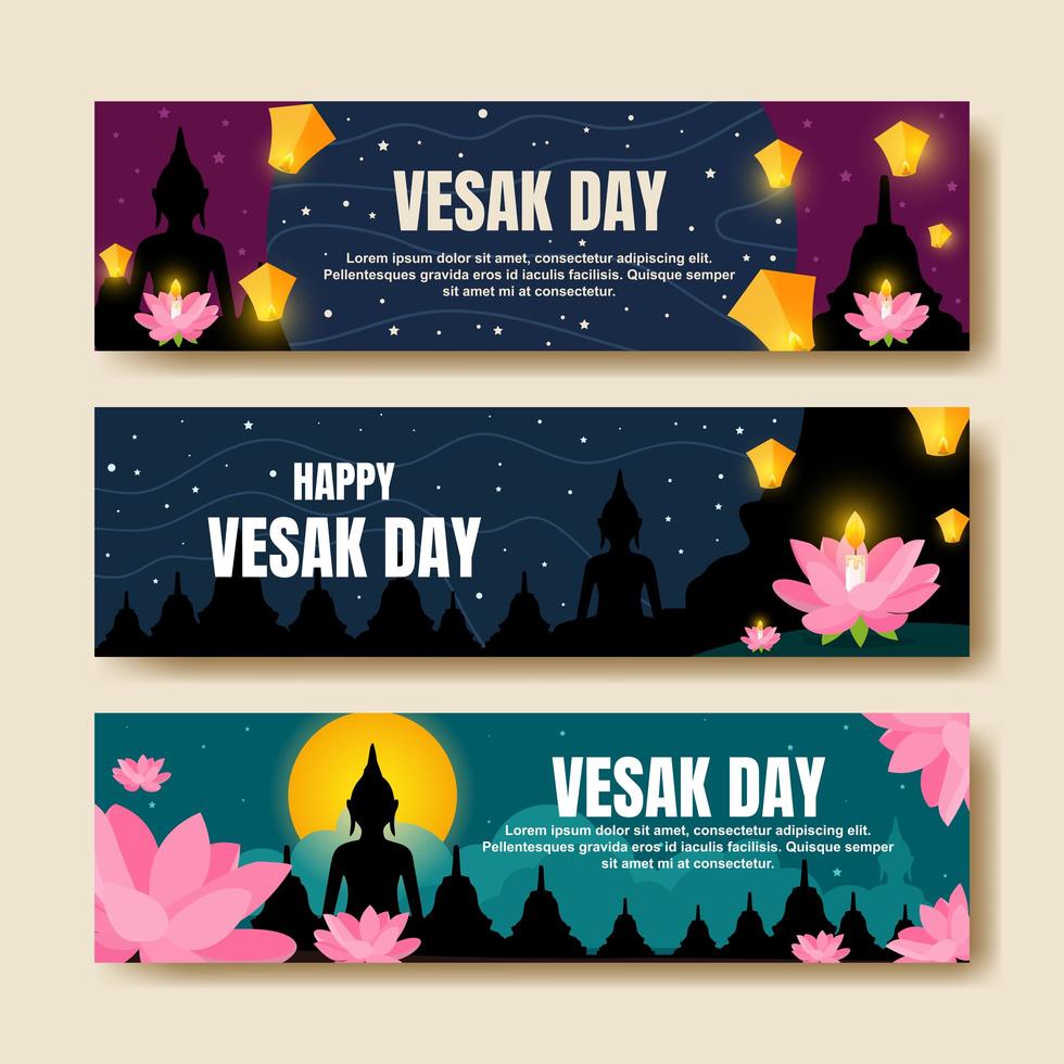 Happy Vesak Day Banner Collection vector