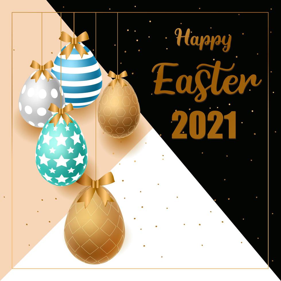 Happy Easter with Blue and Gold Color Eggs vector