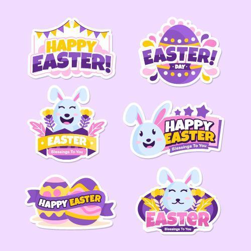 colección de pegatinas de feliz pascua vector