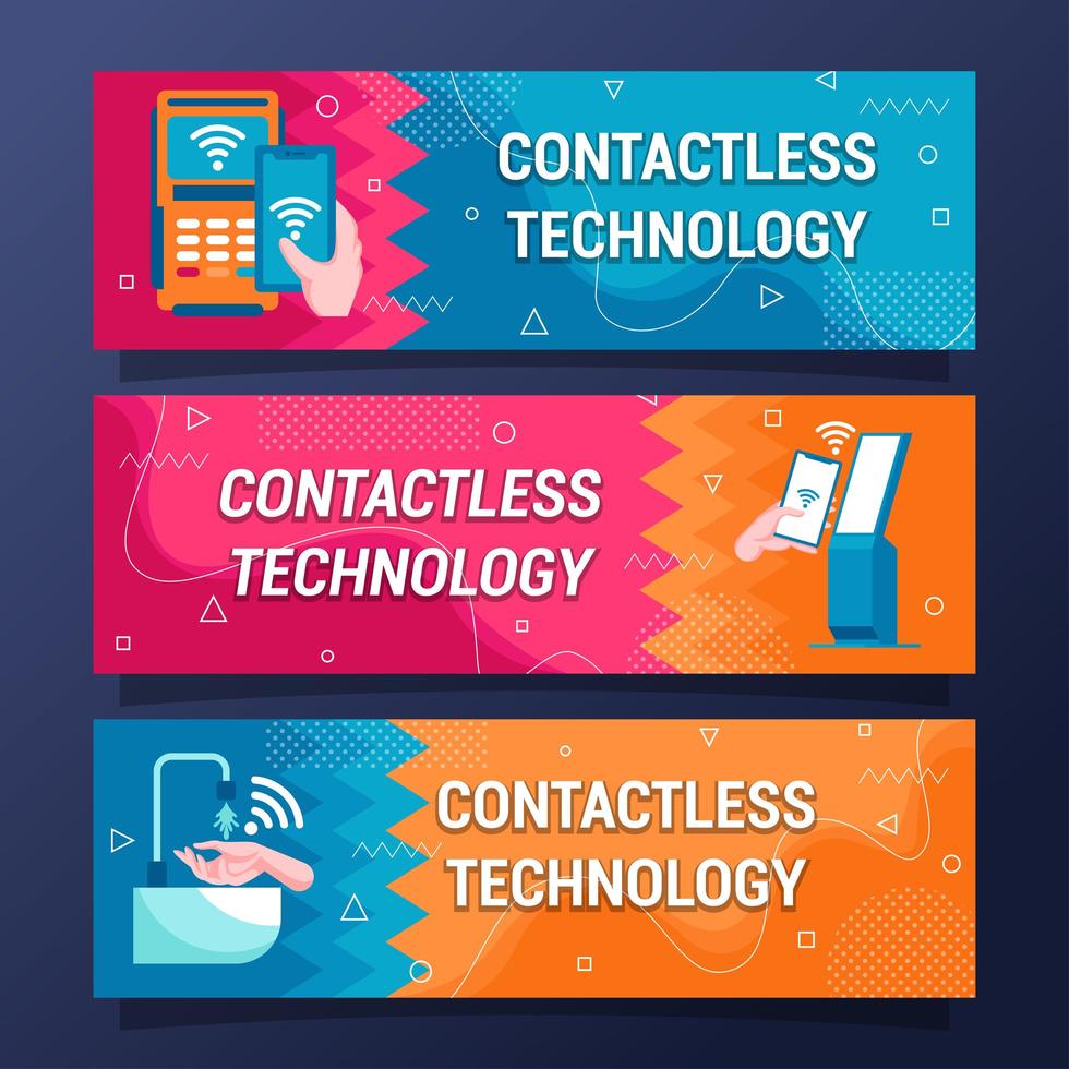 Contactless Technology Flat Banner Design Set vector