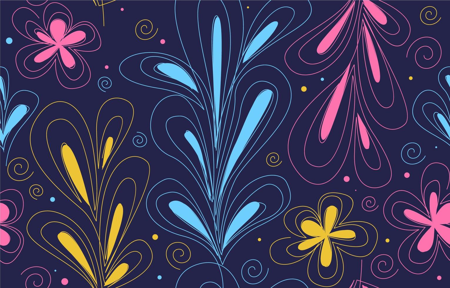 coloridas hojas de arte de una línea y patrón transparente de flores vector