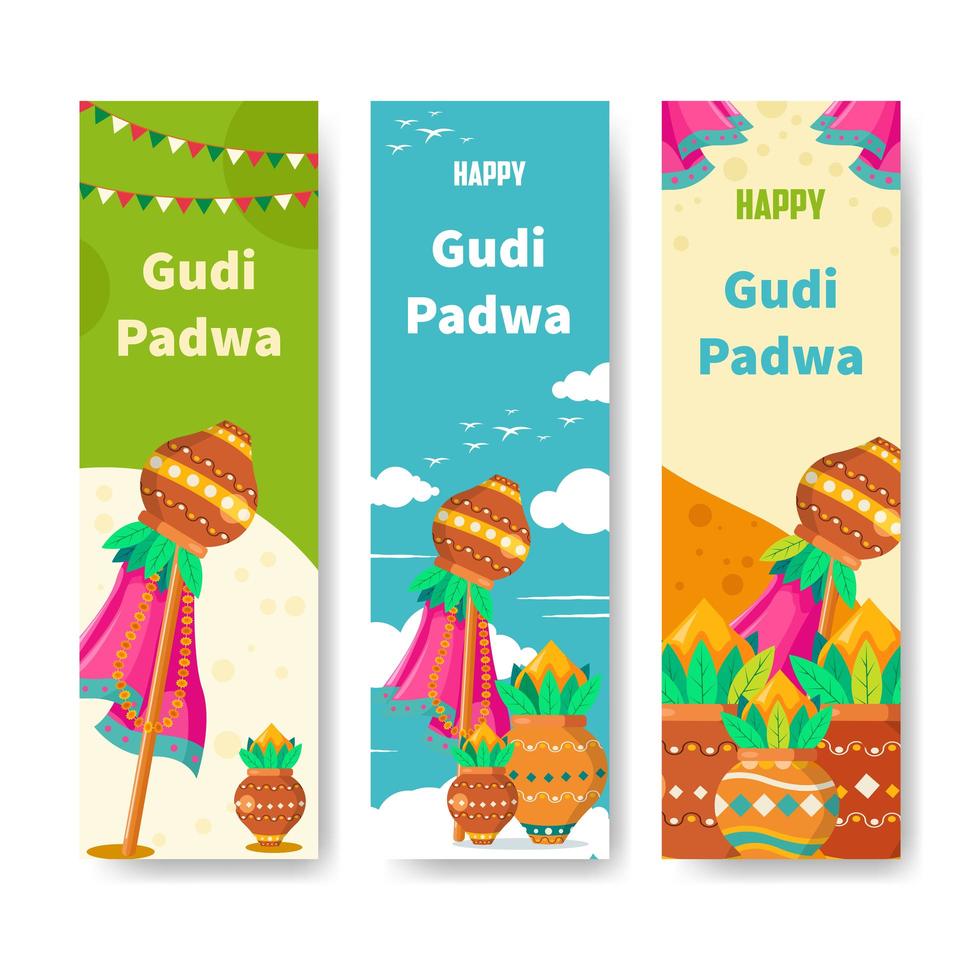 feliz colección de pancartas de gudi padwa vector