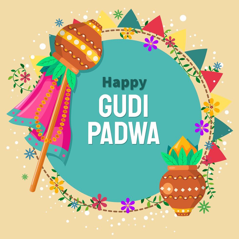 Happy Gudi Padwa Illustration With Sky Background vector