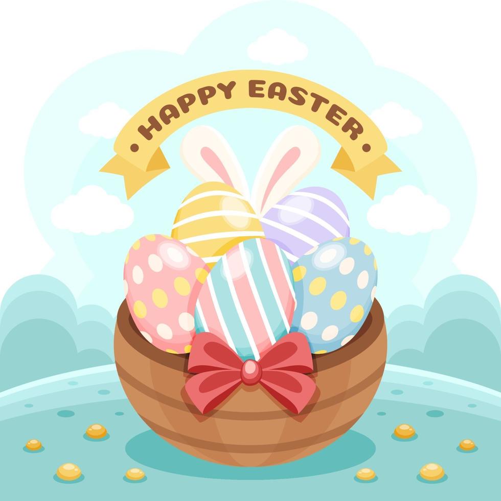 Colourful Easter Eggs in The Basket vector