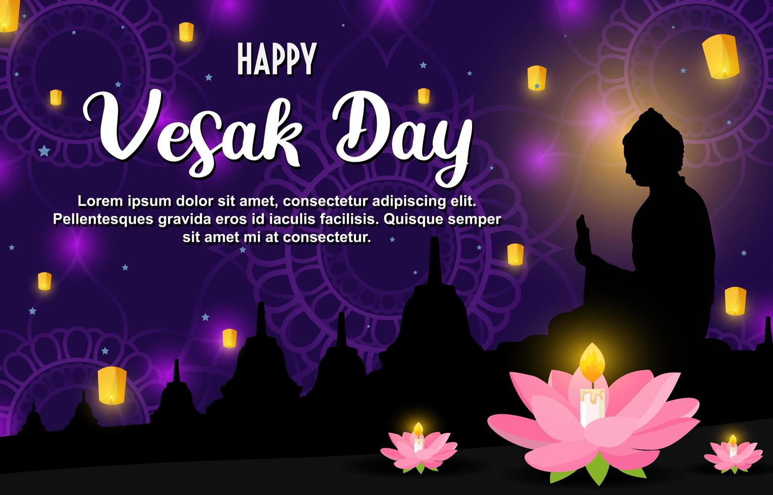 feliz día de vesak ilustración con fondo nocturno vector