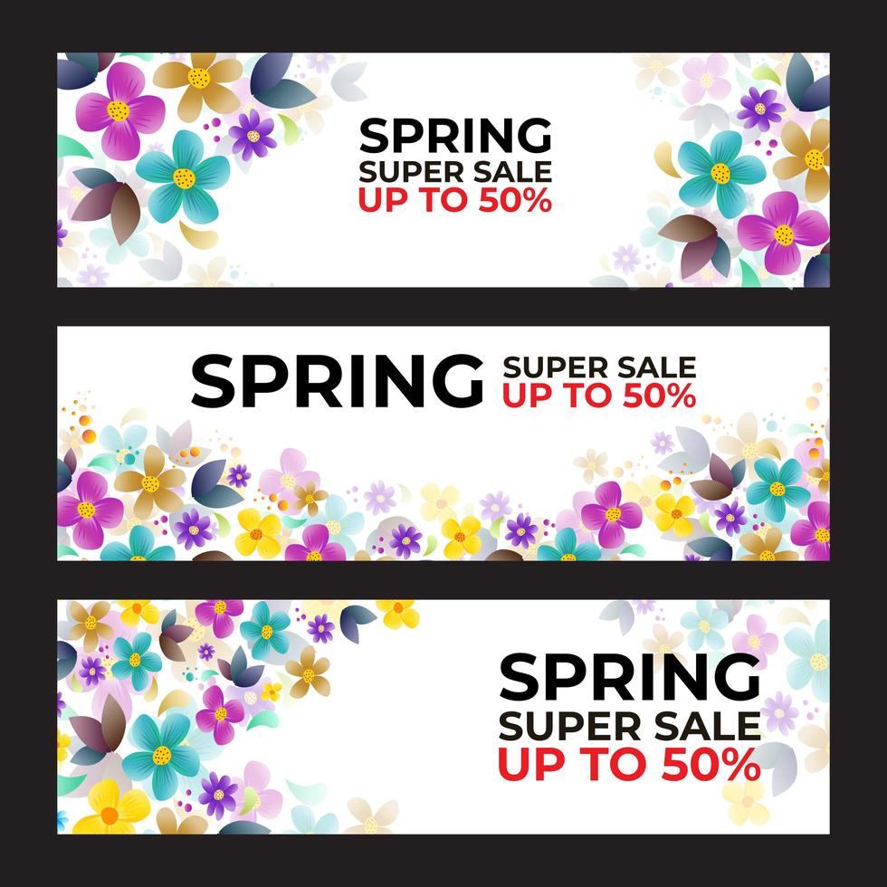 Colorful Spring Floral Illustration Banner Set vector