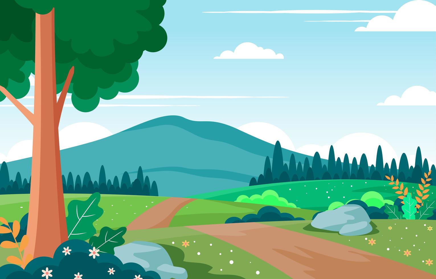 Beauty Nature Spring With Landscape Illustration vector