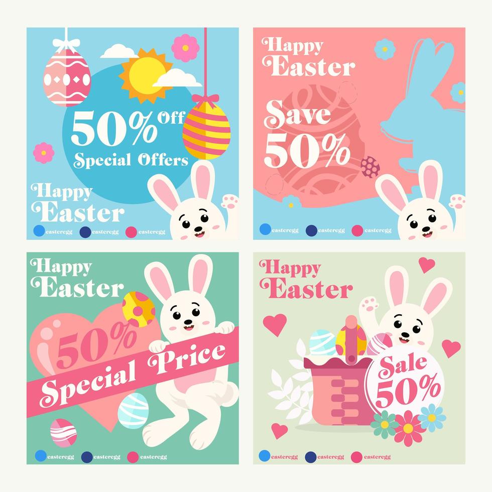 conjunto de plantillas de redes sociales de pascua para marketing vector