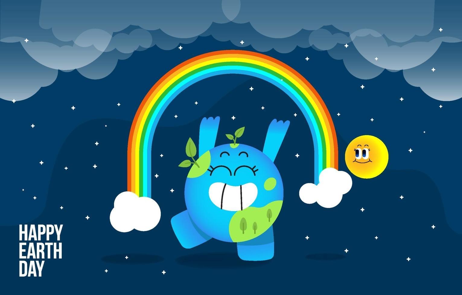 Cute Blue Earth With His Rainbow vector