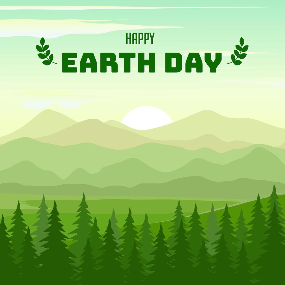 Happy Earth Day Background with Pine Forest vector
