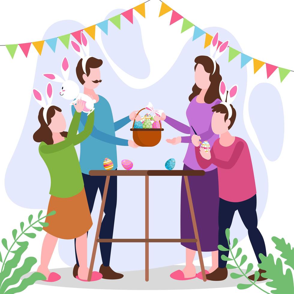 Family Celebrating Easter Day at Home vector