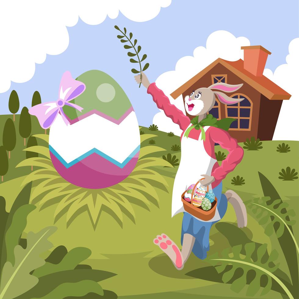 Easter Egg and Bunny in the Meadow vector