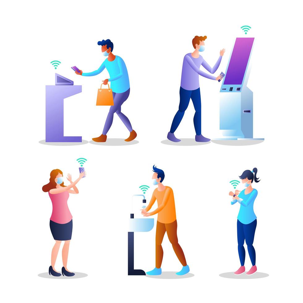 Contactless Technology Human Characters Design vector
