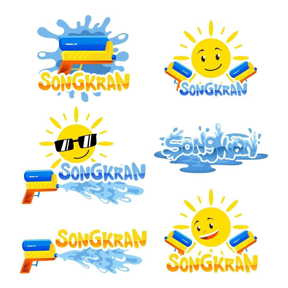 Songkran Sunny and Splash Water Sticker vector