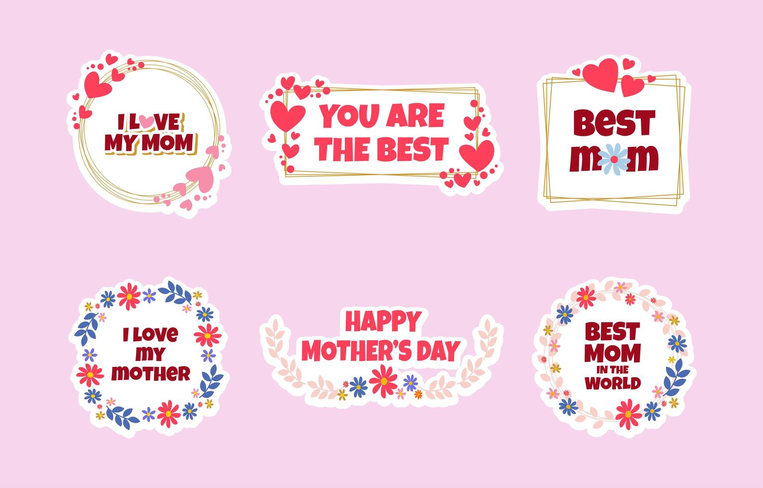 Happy Mothers Day Sticker Template Set vector