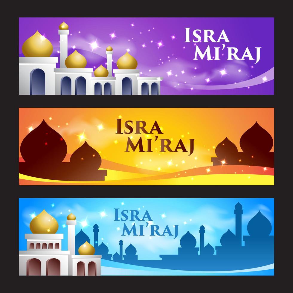 conjunto de banner islámico isra mi'raj vector