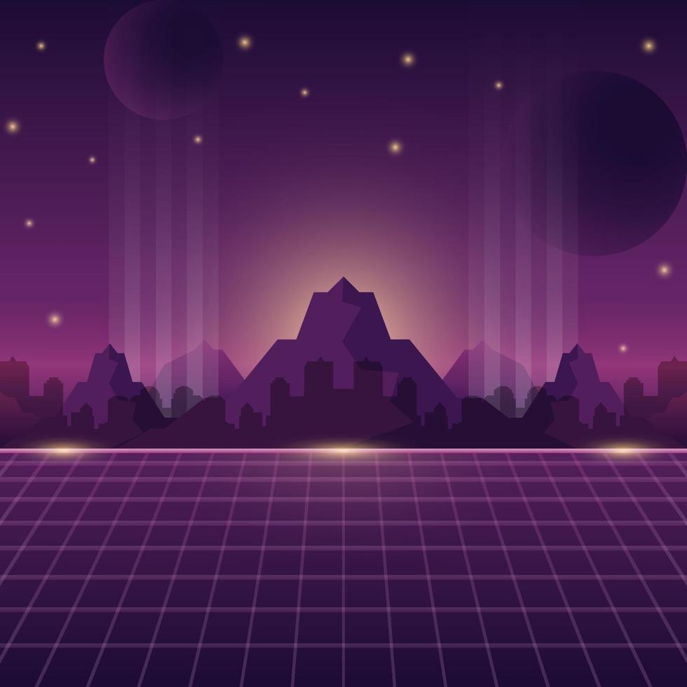 Retro Futurism Background with Mountain and Cityscape vector
