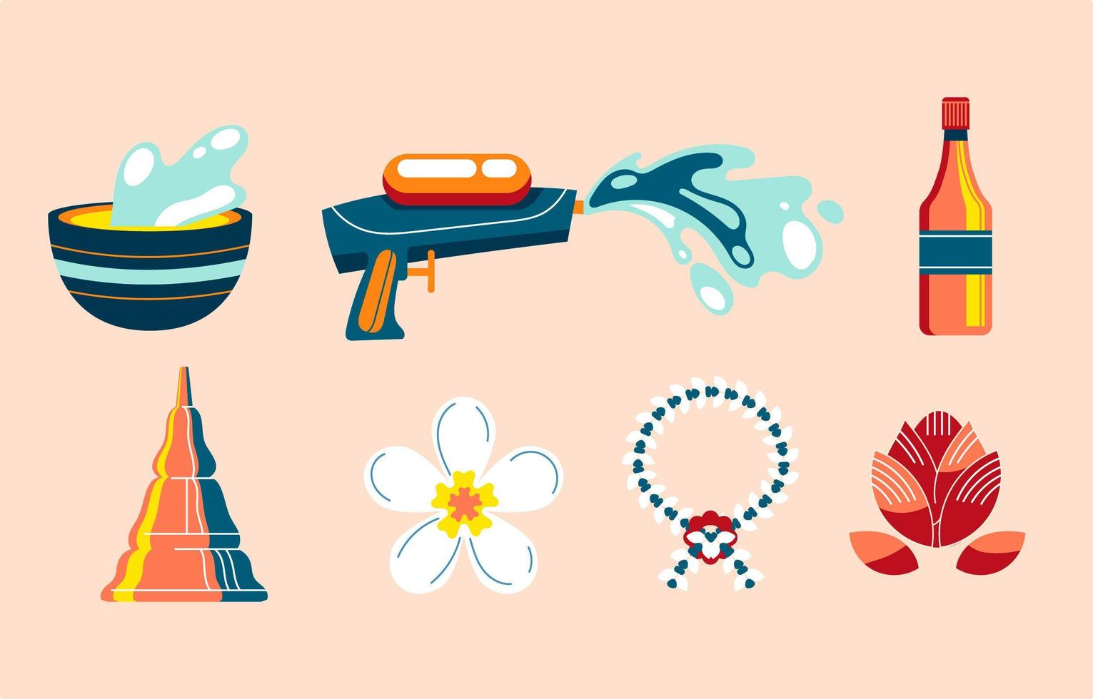 Set of Songkran Festival Colorful Icon vector