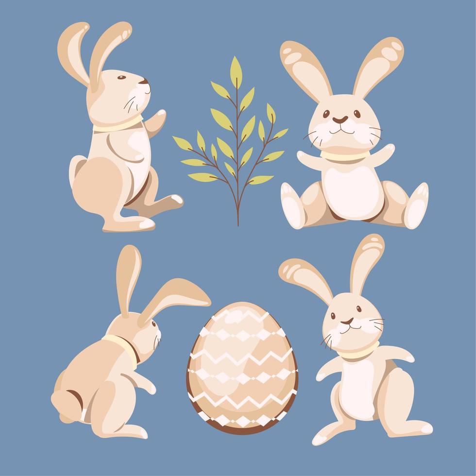 conjunto de colección de conejito de pascua divertido dibujado a mano vector