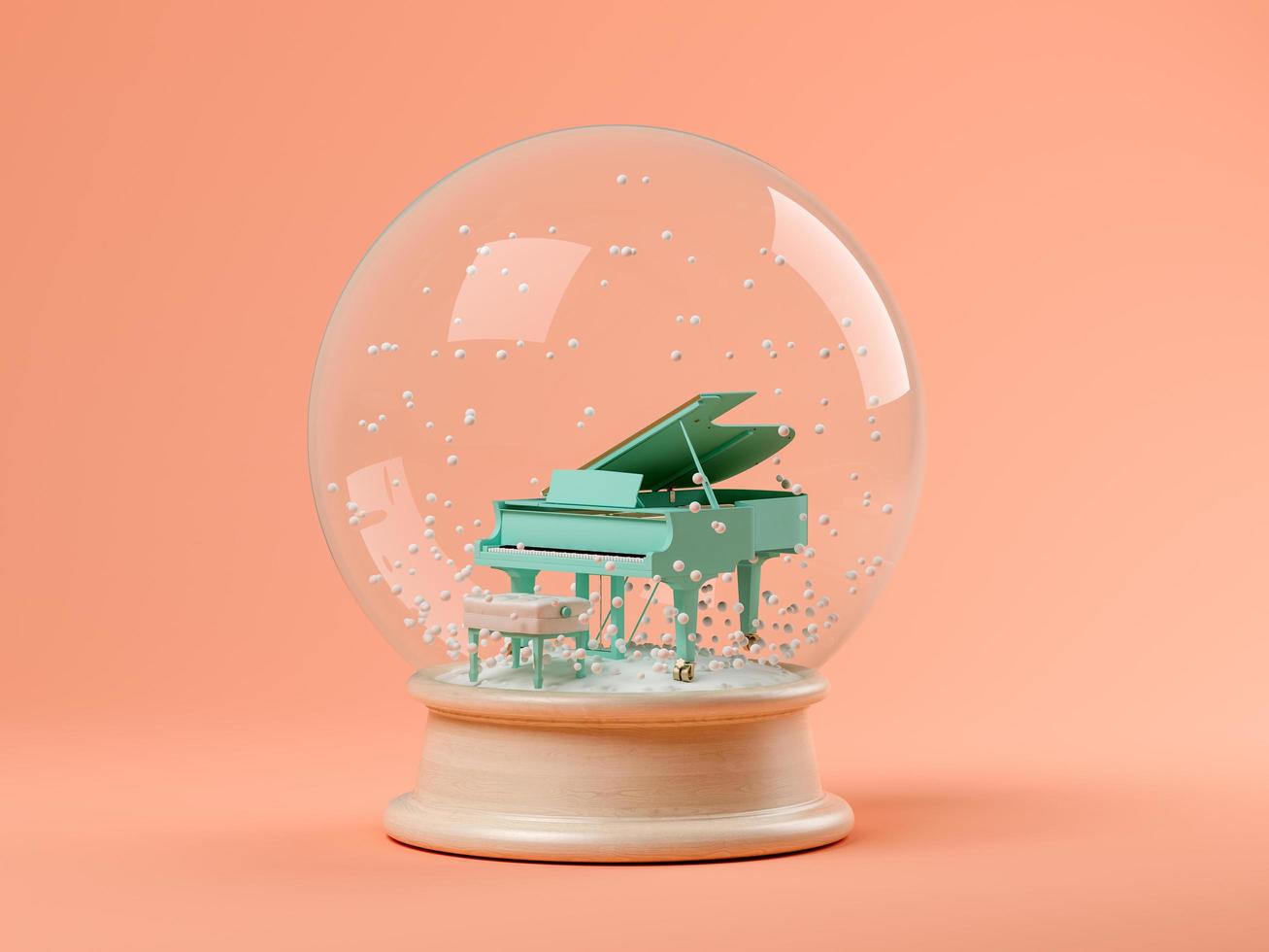 Snow globe with a piano on a pink background in 3D illustration 2073866