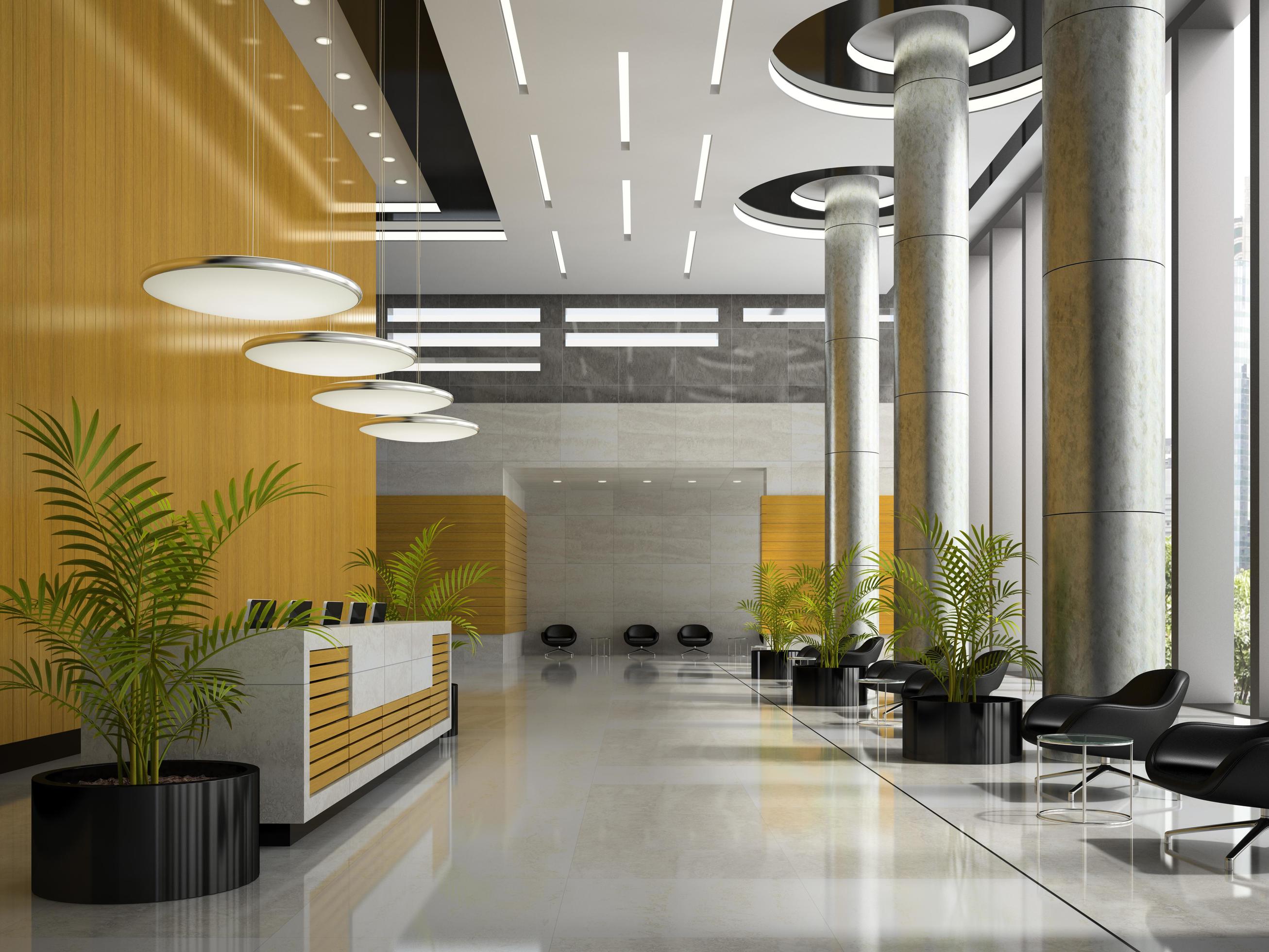 Interior of a hotel reception area in 3D illustration 2074166 Stock
