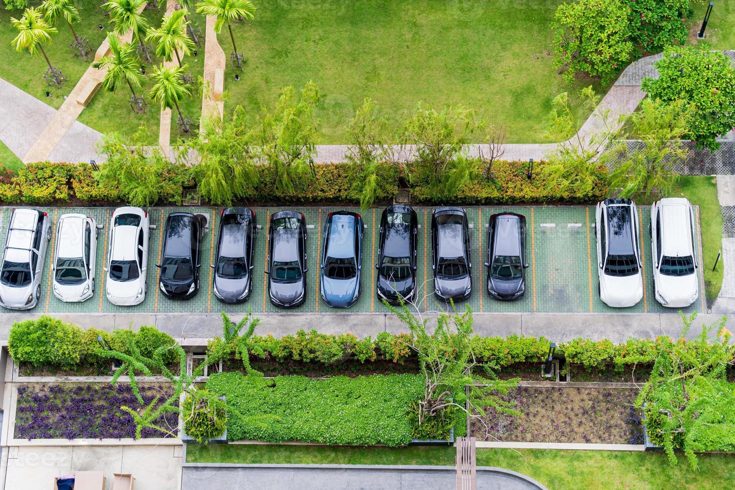 Aerial top view of the parking lot photo