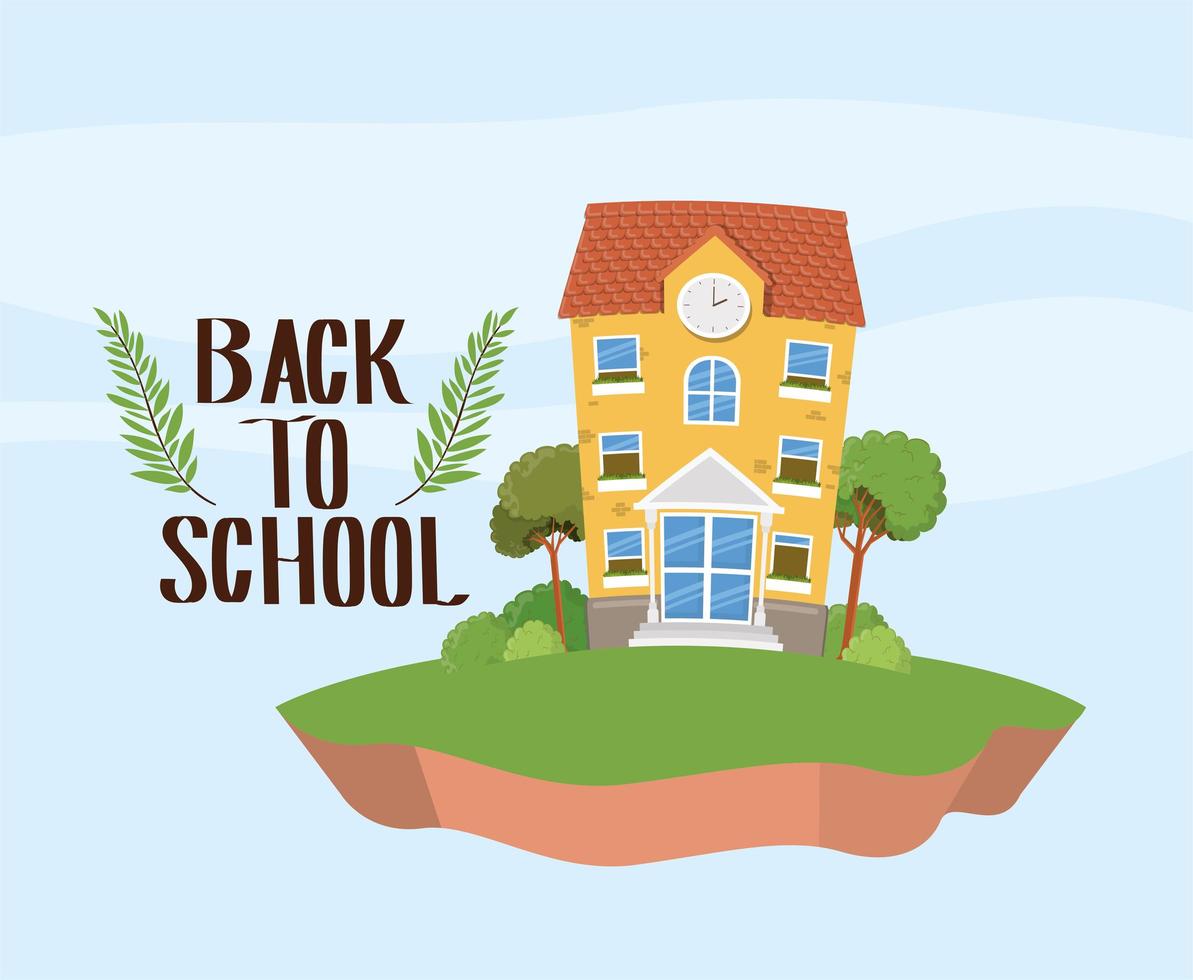 school building in the grass scene vector