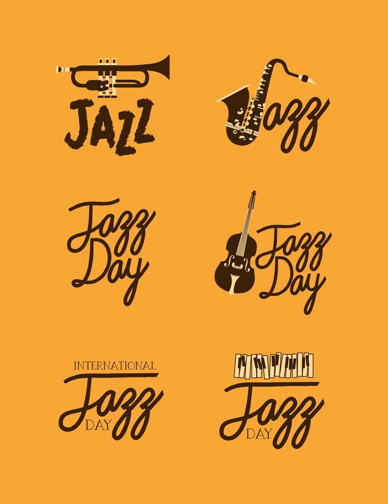 jazz day lettering set vector