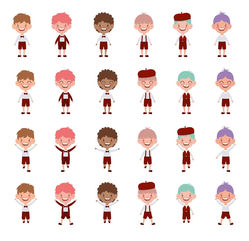 group of young school boys characters vector