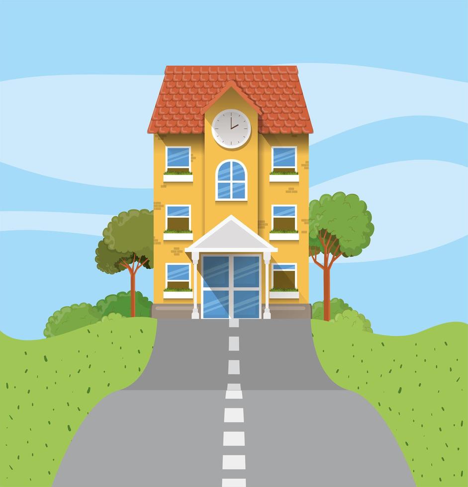 school building with road scene vector