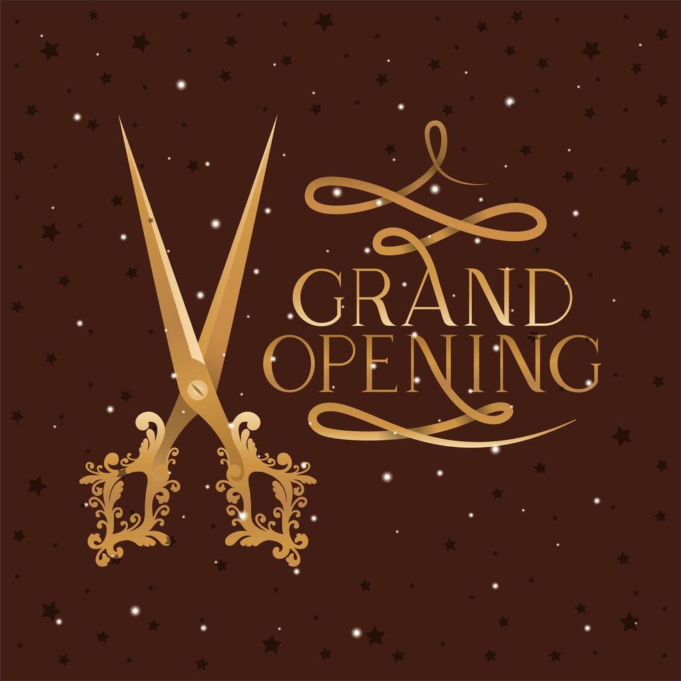 grand opening message with scissors cutting golden tape vector