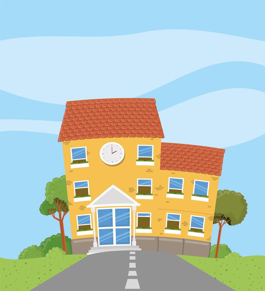 school building with road scene vector