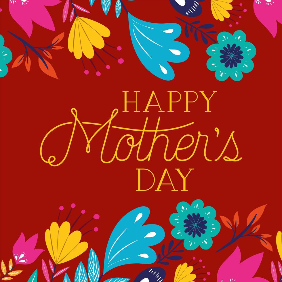 tarjeta del día de la madre feliz con decoración floral vector