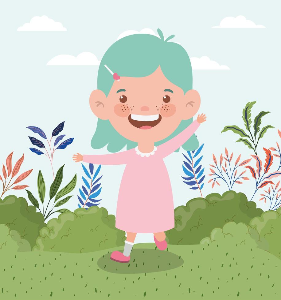 niña feliz en el paisaje de campo vector