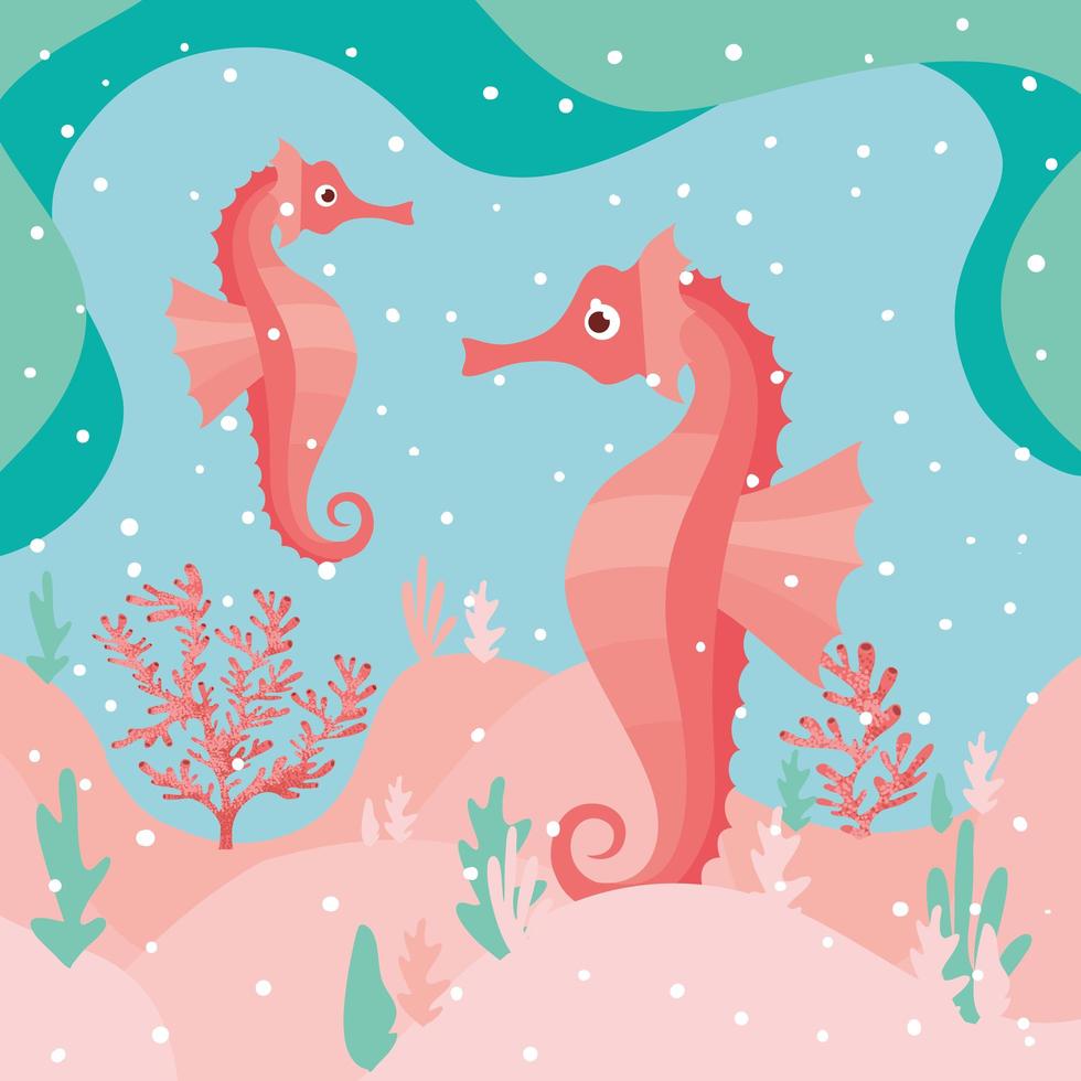 cute seahorses underwater vector