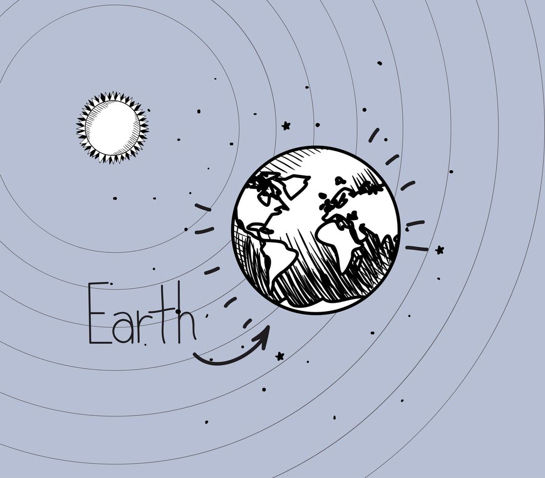 Earth planet and sun draw of solar system design vector