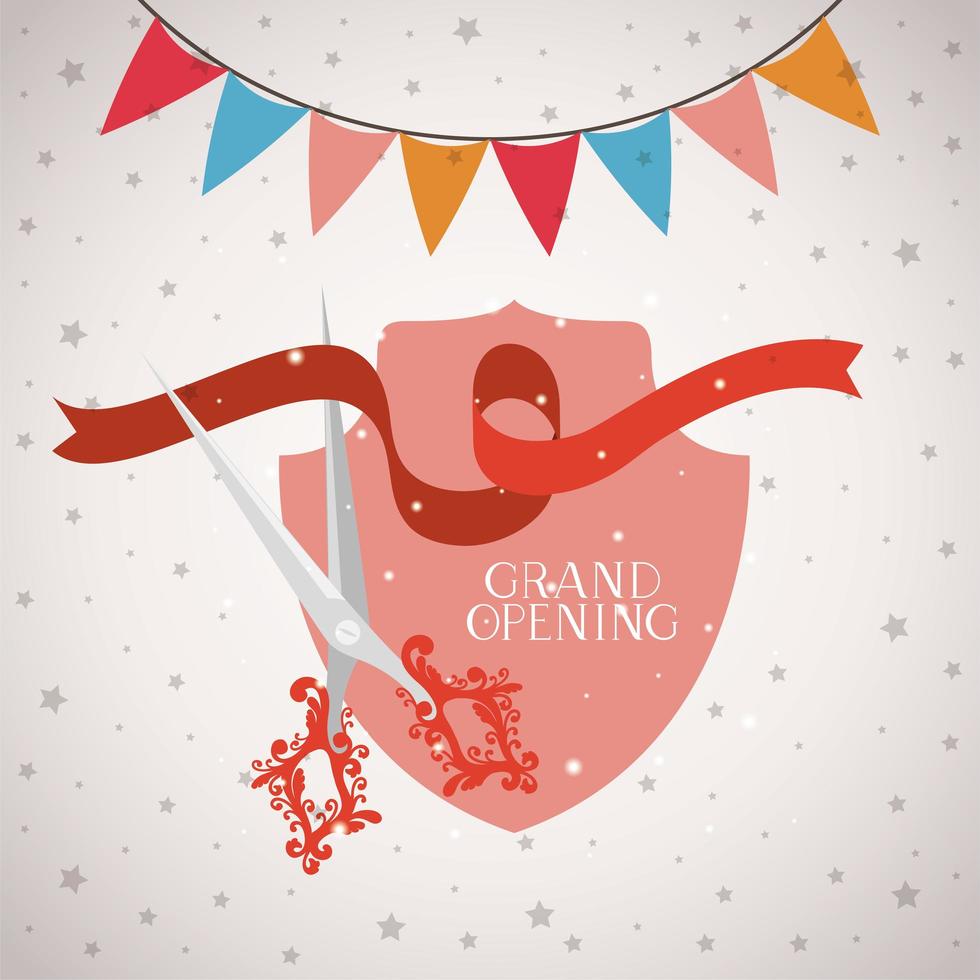grand opening frame with scissorscuting ribbon and garlands vector