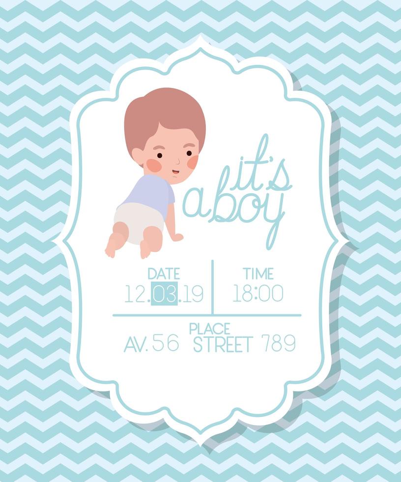 its a boy baby shower card with little kid vector